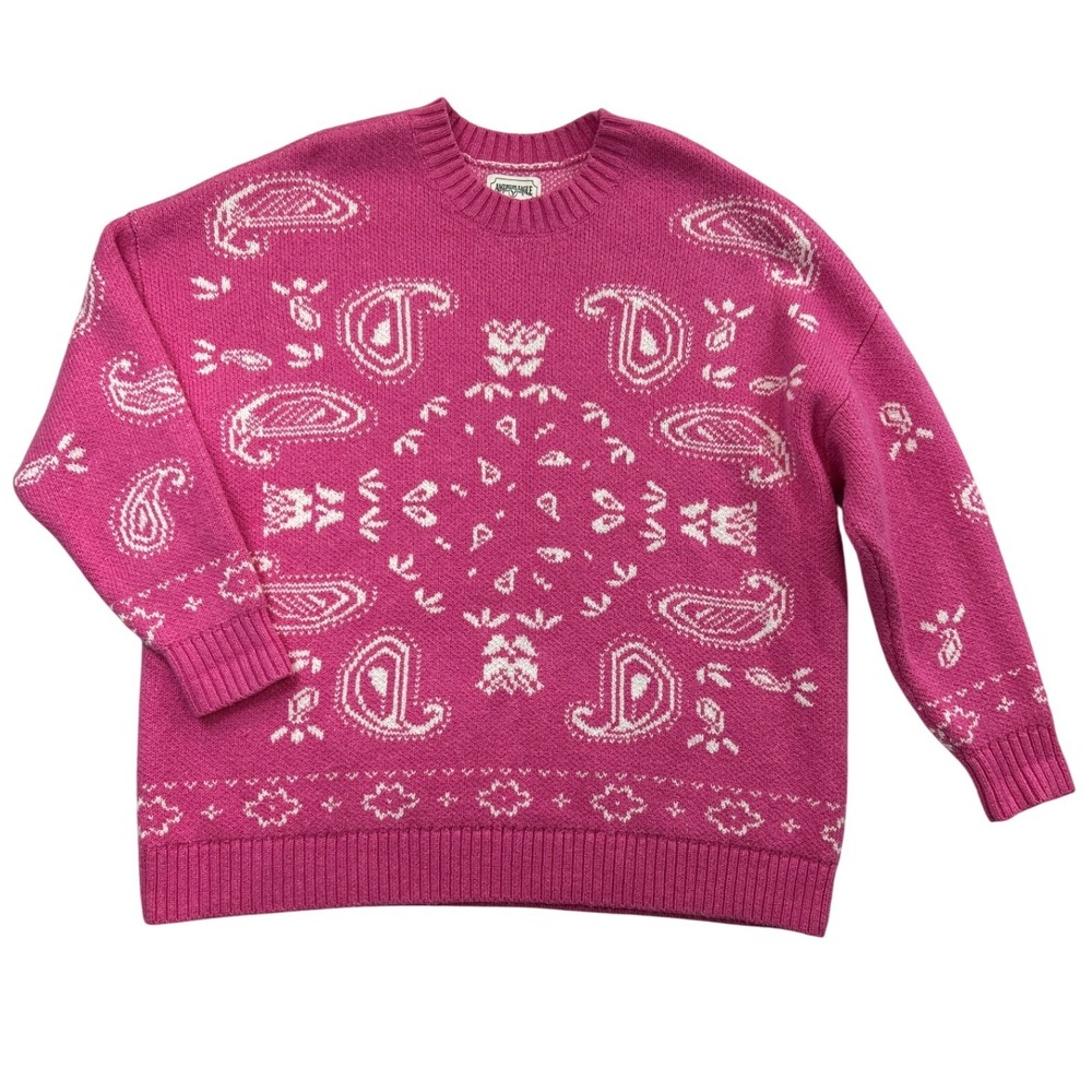 American‎ Eagle Outfitters Sweater Womens L Oversize Pink Paisley Knit